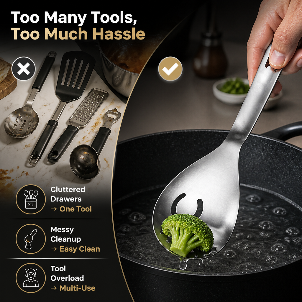 CookMate™ — 3-in-1 Stainless Steel Cooking Spoon