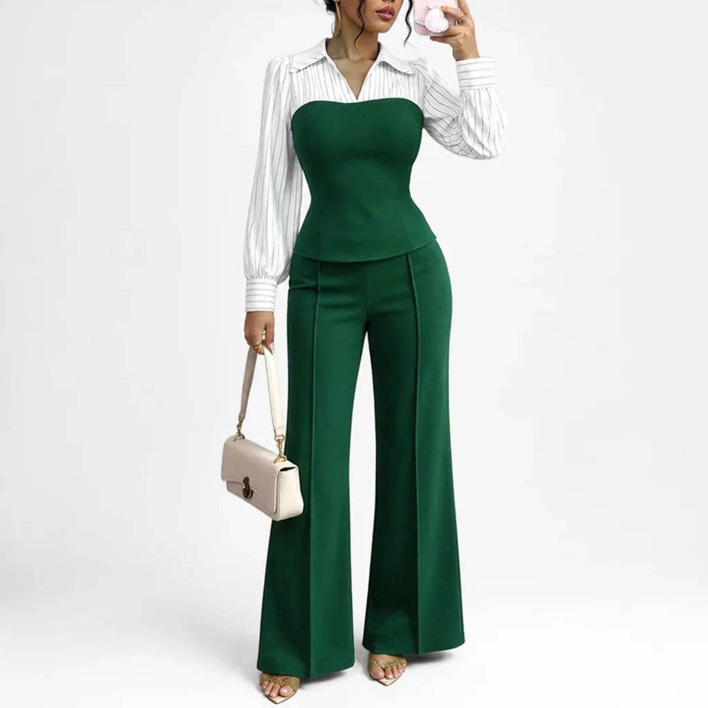 Elowyn™ Striped Blouse & Wide-Leg Pants Set — Effortless Elegance