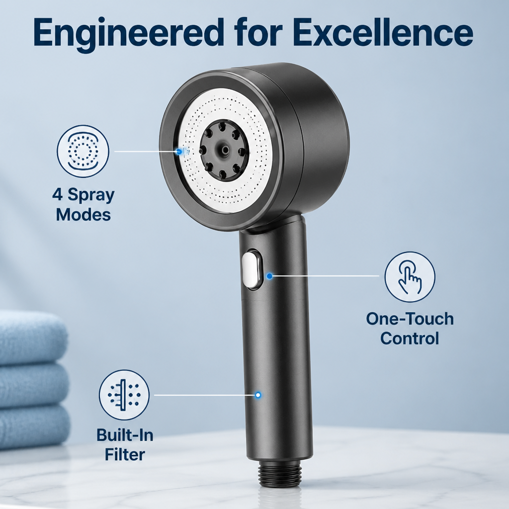 AquaSpa™ 4-Mode High-Pressure Shower Head — Spa Showers at Home