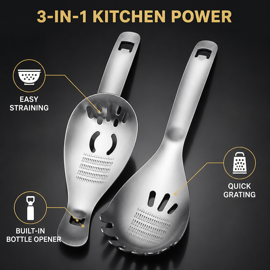 CookMate™ — 3-in-1 Stainless Steel Cooking Spoon