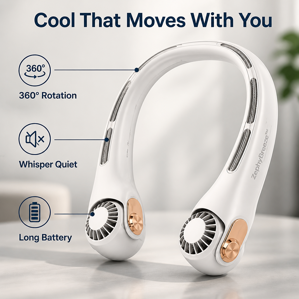 CoolLoop™ 360° Rotating Neck Fan — Hands-Free Cooling