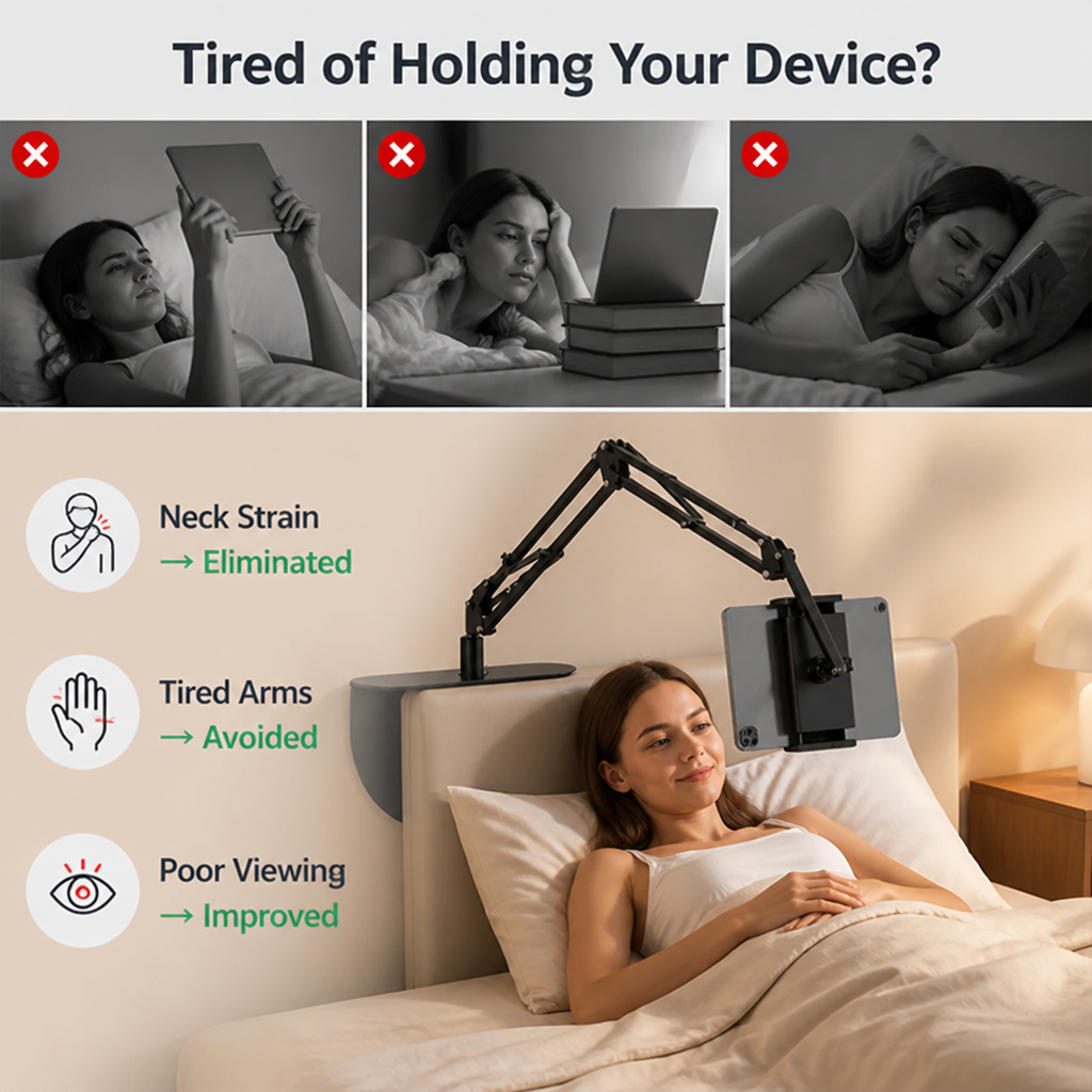 BedView™ Under-Mattress Tablet & Phone Stand — Hands-Free Viewing