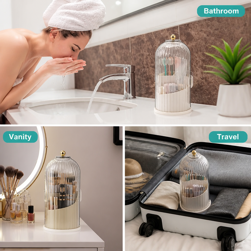 MakeupNest™ — Portable Cosmetic Brush Storage Container