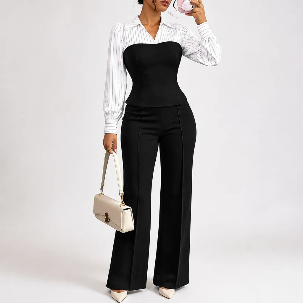 Elowyn™ Striped Blouse & Wide-Leg Pants Set — Effortless Elegance