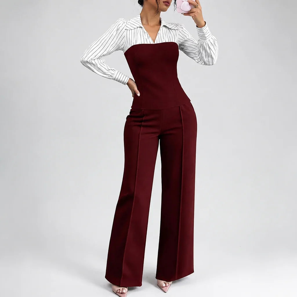 Elowyn™ Striped Blouse & Wide-Leg Pants Set — Effortless Elegance