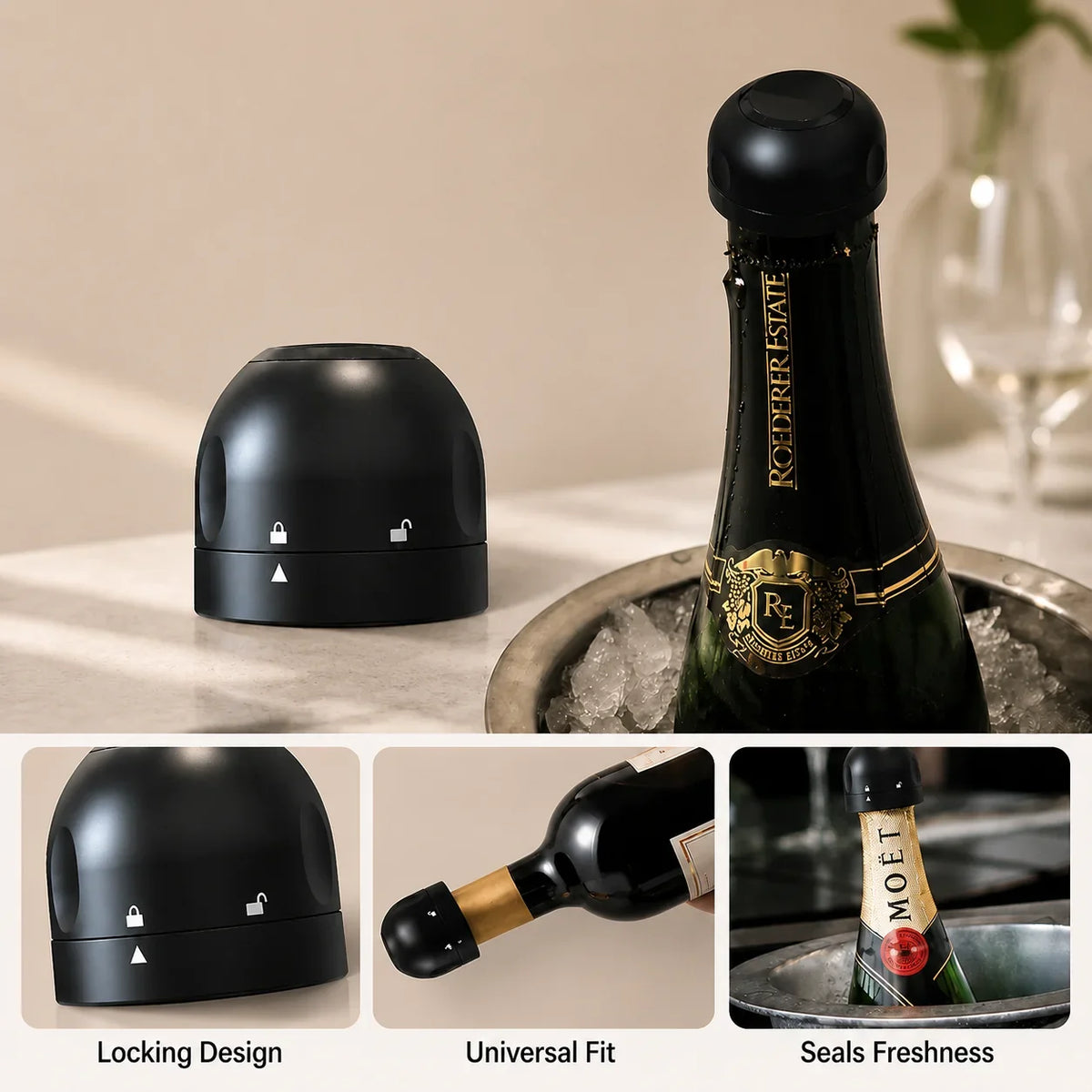 FizzLock™ — Airtight Sparkling Wine Stopper
