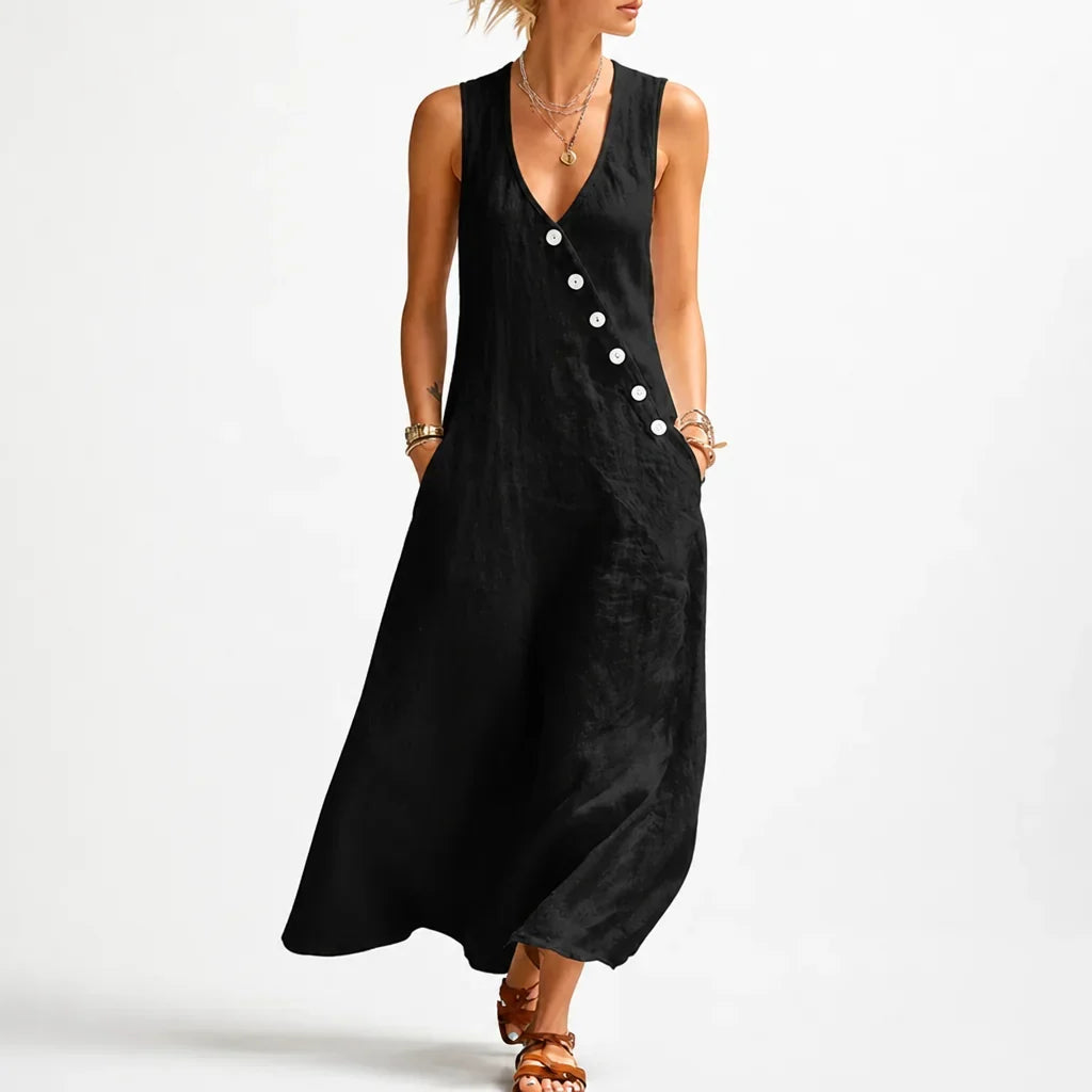 GraceDrape™ — Relaxed Long Linen Maxi Dress