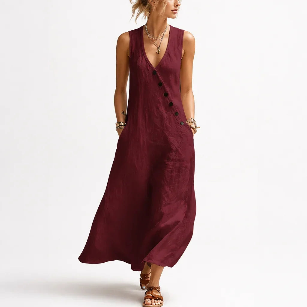 GraceDrape™ — Relaxed Long Linen Maxi Dress