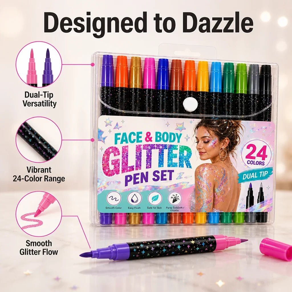 ShimmerDuo™ 24-Color Glitter Marker Set — Sparkling Looks