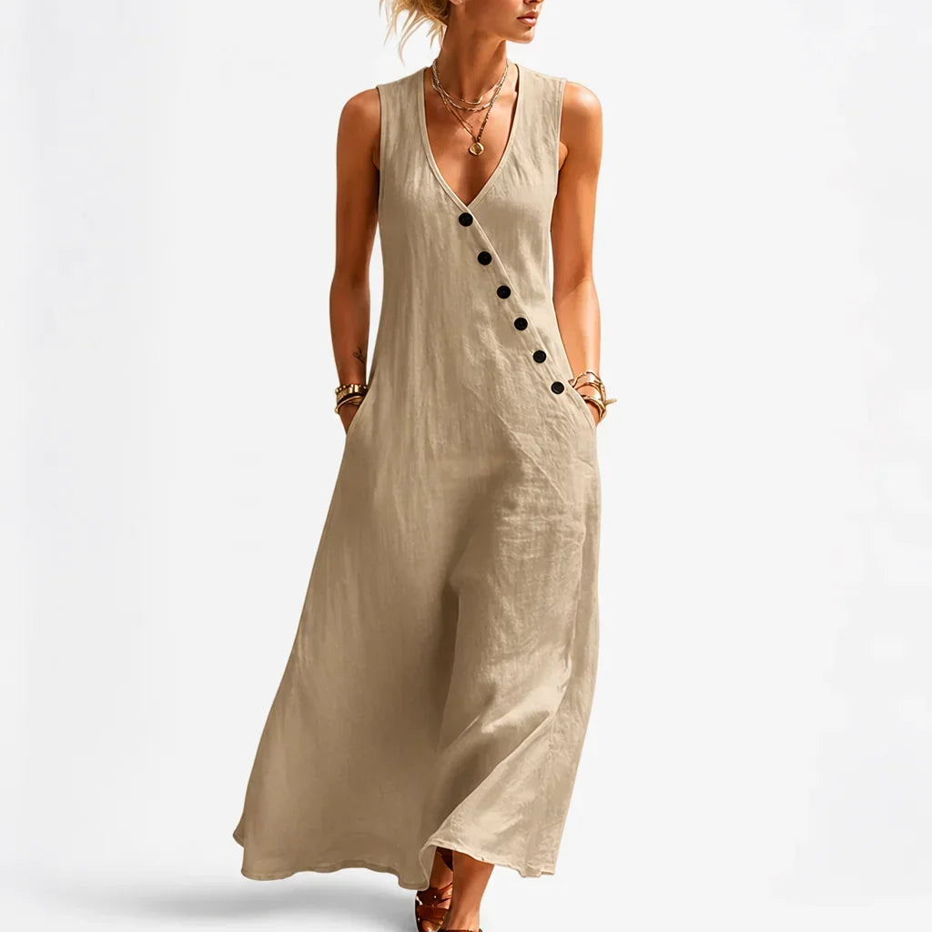 GraceDrape™ — Relaxed Long Linen Maxi Dress