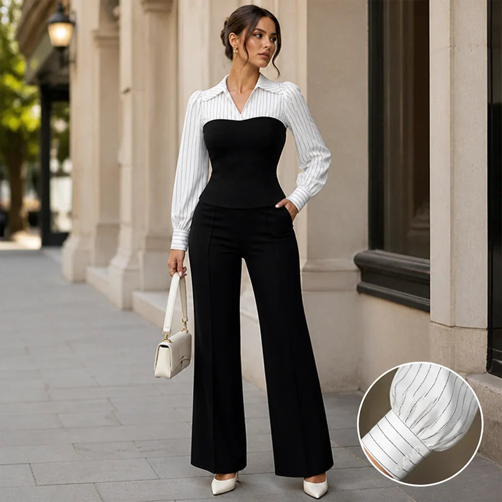 Elowyn™ Striped Blouse & Wide-Leg Pants Set — Effortless Elegance
