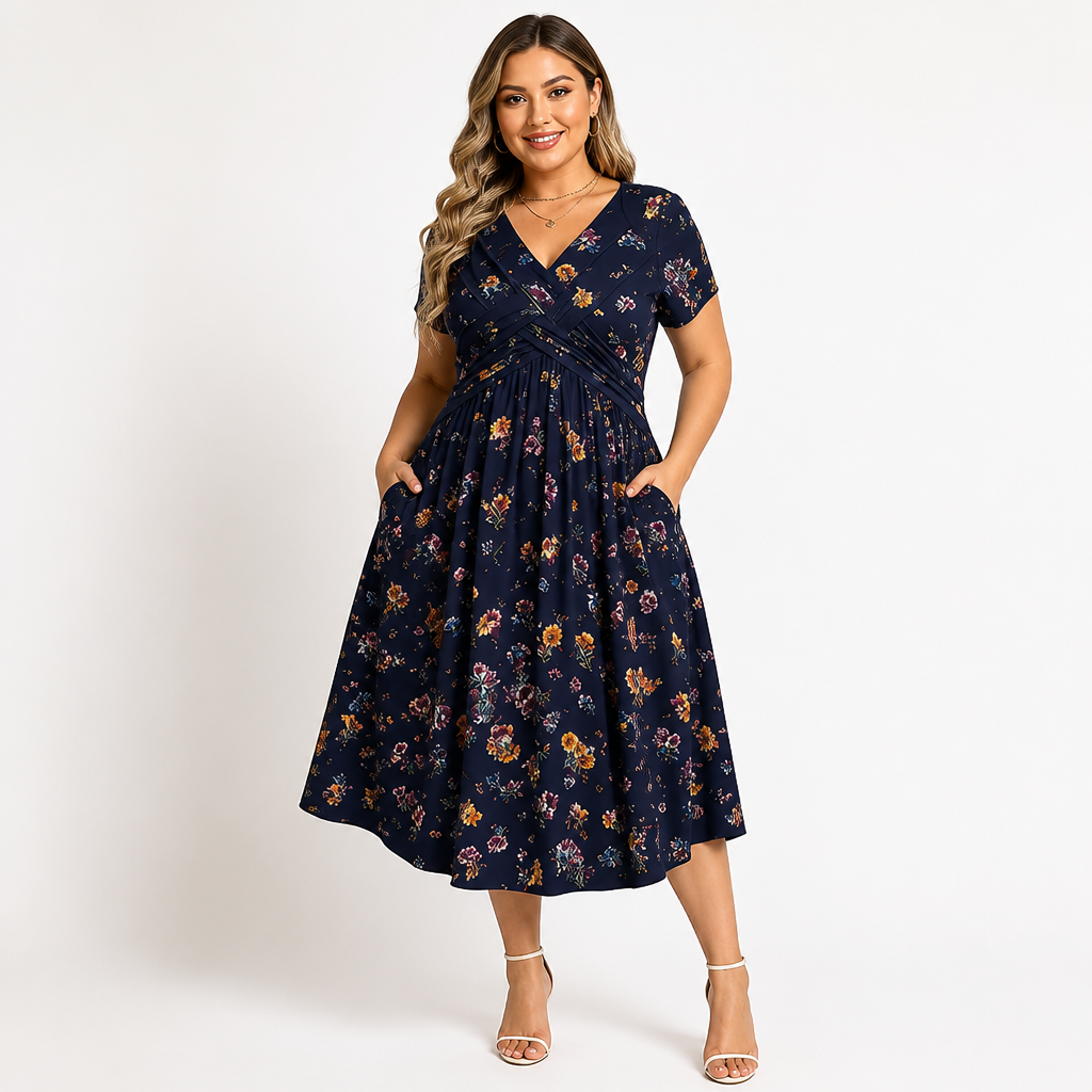 FloraBelle™ — Elegant Floral Print Midi Dress
