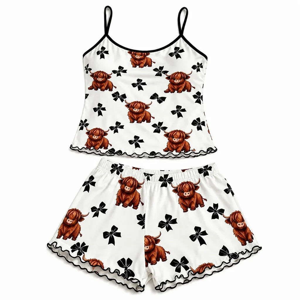 MooLuxe™ — Cute Cow Print Cami & Shorts Set