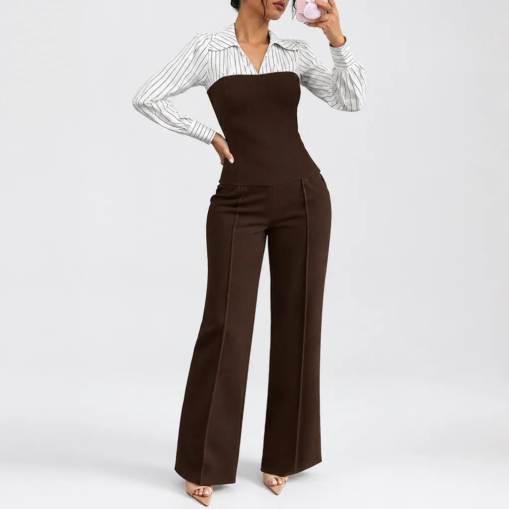 Elowyn™ Striped Blouse & Wide-Leg Pants Set — Effortless Elegance